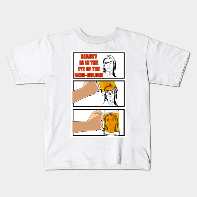 Beauty is in the eye of the beer holder (female) Kids T-Shirt by The Trauma Survivors Foundation